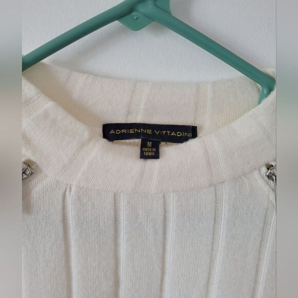 Adrienne Vittadini Cream Lightweight Sweater Semi Sheer Ribbed Old Money Medium - Picture 9 of 10